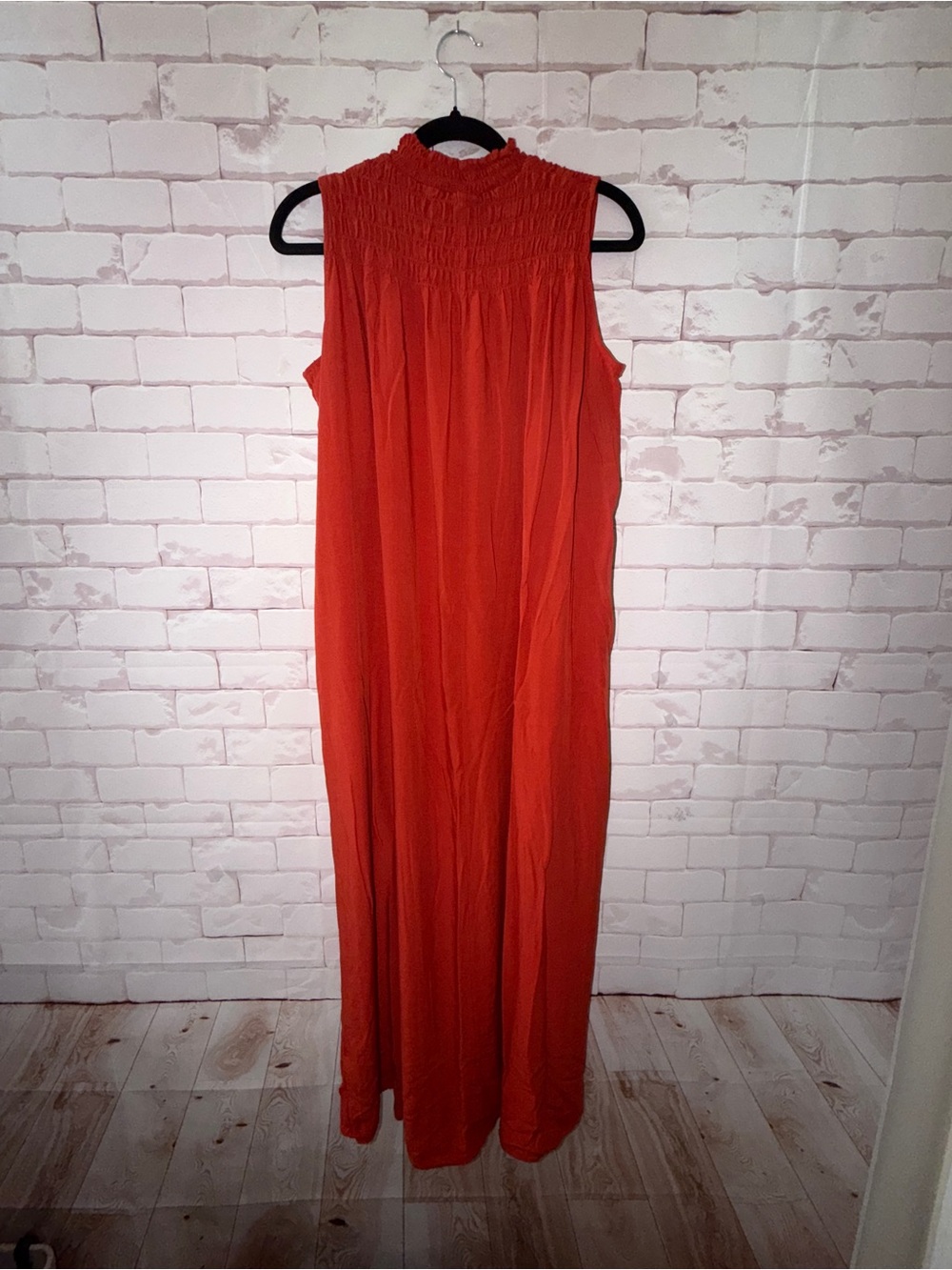 a new day Sleeveless Smocked Neck Maxi Dress - Red Orange Size Small - Picture 2 of 8